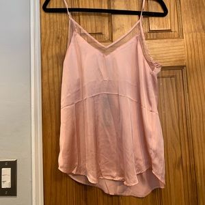 Pink silk-like mesh tank